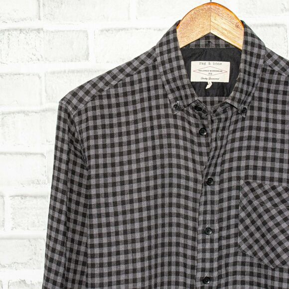 Rag & Bone Tailored Workwear Flannel Shirt Gray check Size XS - Picture 7 of 8